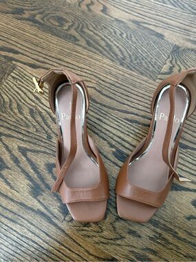 Paolo Brown Leather Square-Toe Ankle-Strap Heels